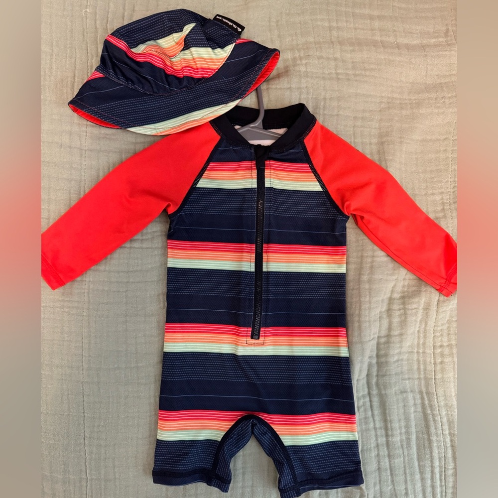 Quiksilver Blue and Red Rashguard Swimwear